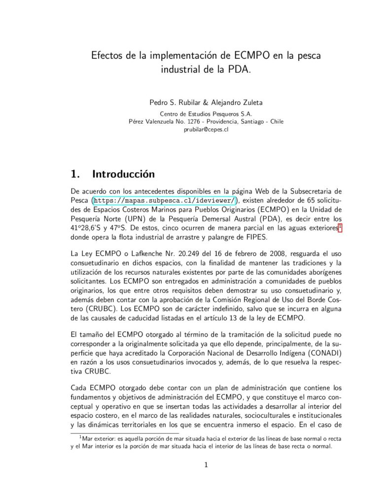 Efectos de la implementación de ECMPO en la pesca industrial de la PDA