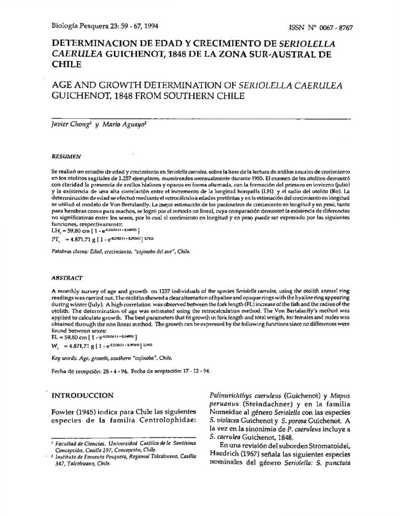 DETERMINACION DE EDAD Y CRECIMIENTO DE COJINOBA DEL SUR